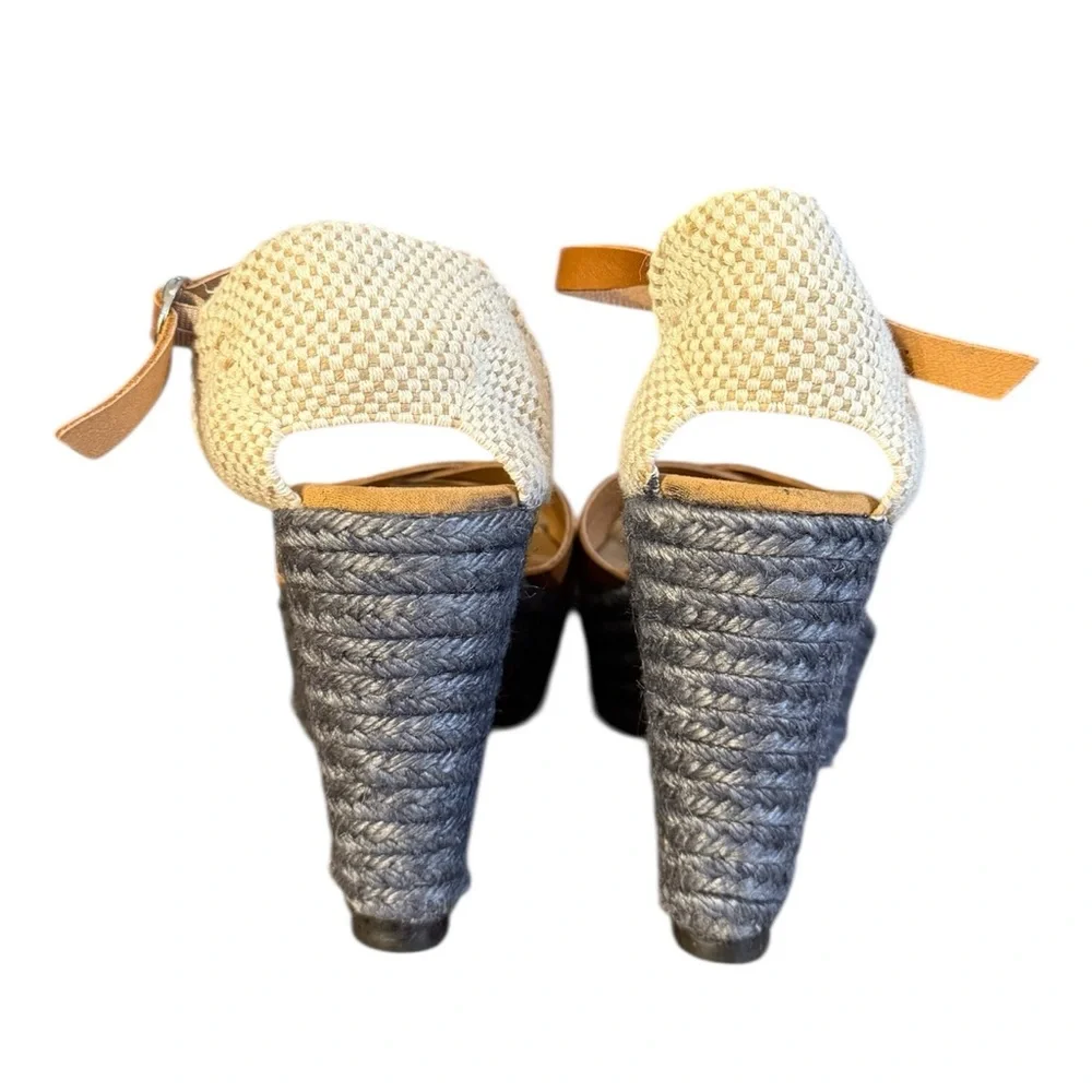 Maypole Brown/Navy Blue Espadrille Wedge Heels Size 8 - Picture 2 of 8